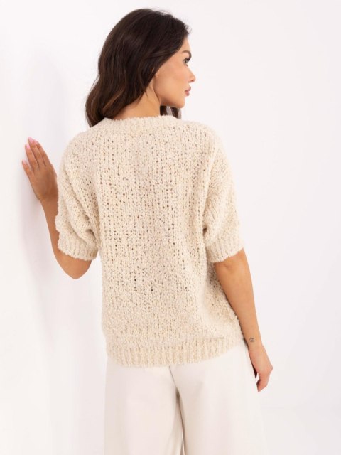 Sweter beżowy, oversize z krótkim rękawem i okrągłym dekoltem Sweter beżowy, oversize z krótkim rękawem i okrągłym dekoltem
