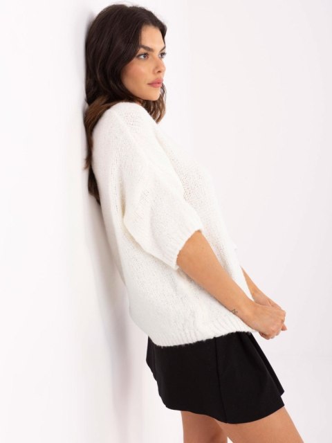 Sweter oversize z krótkim rękawem, ecru, akrylowy Sweter oversize z krótkim rękawem, ecru, akrylowy