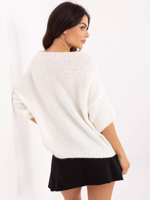 Sweter oversize z krótkim rękawem, ecru, akrylowy Sweter oversize z krótkim rękawem, ecru, akrylowy