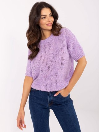 Sweter fioletowy, oversize z krótkim rękawem i okrągłym dekoltem