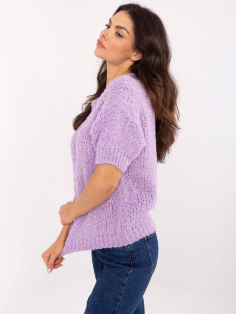 Sweter fioletowy, oversize z krótkim rękawem i okrągłym dekoltem Sweter fioletowy, oversize z krótkim rękawem i okrągłym dekoltem