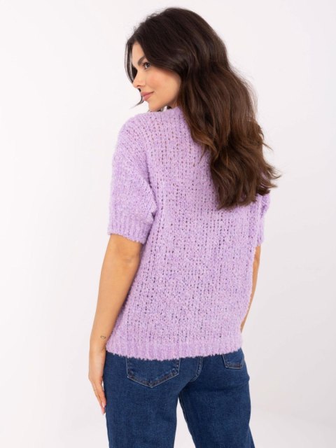 Sweter fioletowy, oversize z krótkim rękawem i okrągłym dekoltem Sweter fioletowy, oversize z krótkim rękawem i okrągłym dekoltem