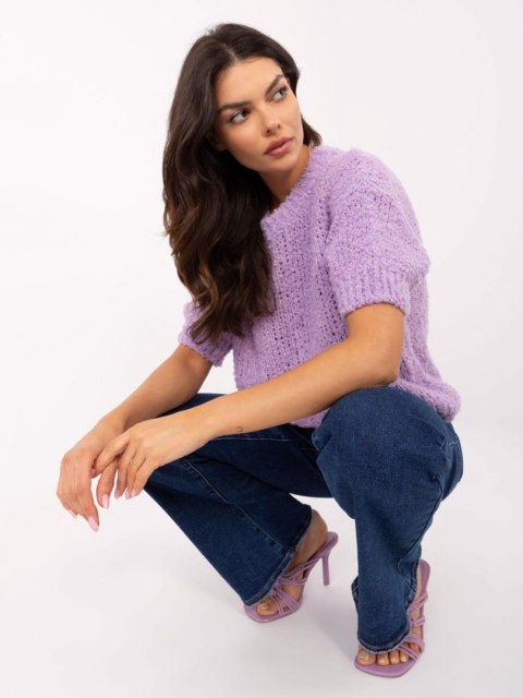 Sweter fioletowy, oversize z krótkim rękawem i okrągłym dekoltem Sweter fioletowy, oversize z krótkim rękawem i okrągłym dekoltem