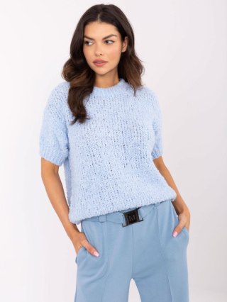 Sweter niebieski, oversize z krótkim rękawem i okrągłym dekoltem
