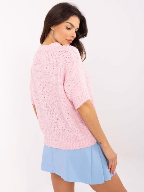 Sweter różowy, oversize z krótkim rękawem i okrągłym dekoltem Sweter różowy, oversize z krótkim rękawem i okrągłym dekoltem