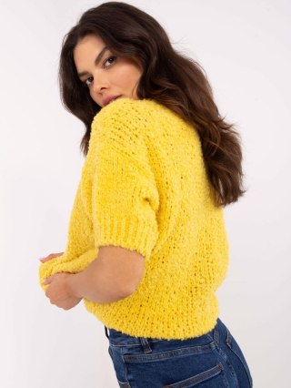 Sweter żółty, oversize z krótkim rękawem i okrągłym dekoltem