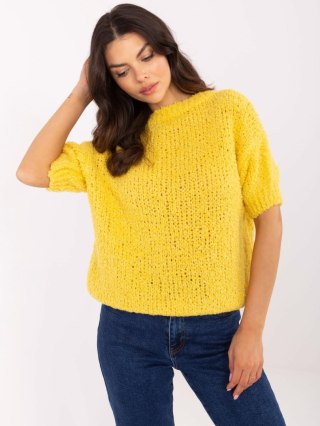 Sweter żółty, oversize z krótkim rękawem i okrągłym dekoltem