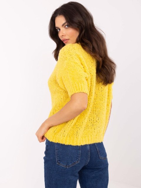 Sweter żółty, oversize z krótkim rękawem i okrągłym dekoltem Sweter żółty, oversize z krótkim rękawem i okrągłym dekoltem