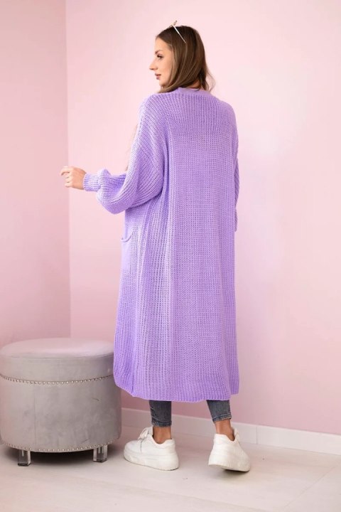 Sweter długi kardigan jasny fioletowy, akrylowy, włoski Sweter długi kardigan jasny fioletowy, akrylowy, włoski