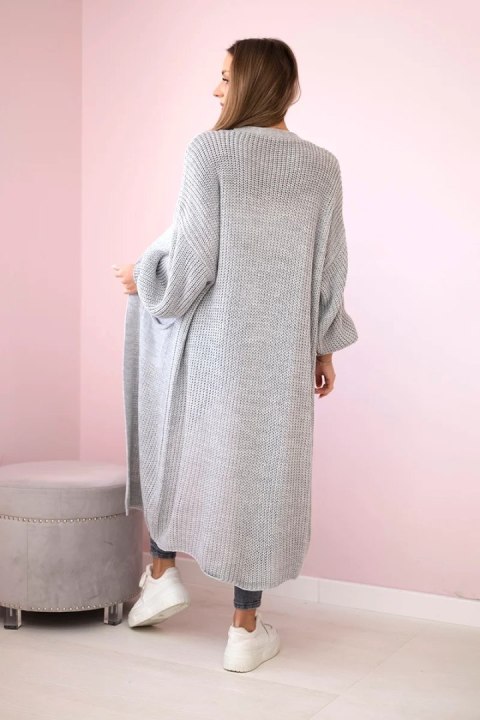 Sweter długi kardigan szary, akrylowy, włoski Sweter długi kardigan szary, akrylowy, włoski