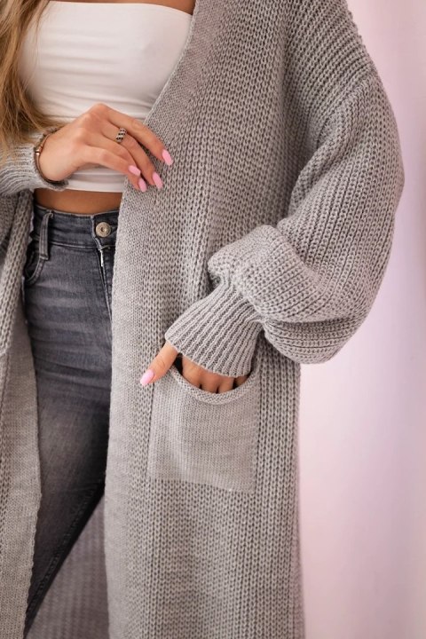 Sweter długi kardigan szary, akrylowy, włoski Sweter długi kardigan szary, akrylowy, włoski