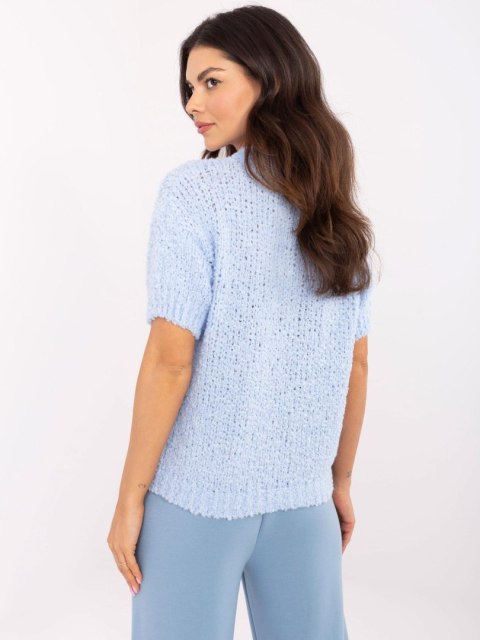 Sweter niebieski, oversize z krótkim rękawem i okrągłym dekoltem Sweter niebieski, oversize z krótkim rękawem i okrągłym dekoltem