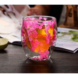 Szklanka termiczna z kwiatami hortensji róż z bielą 350 ml – styl i funkcja - SZK90