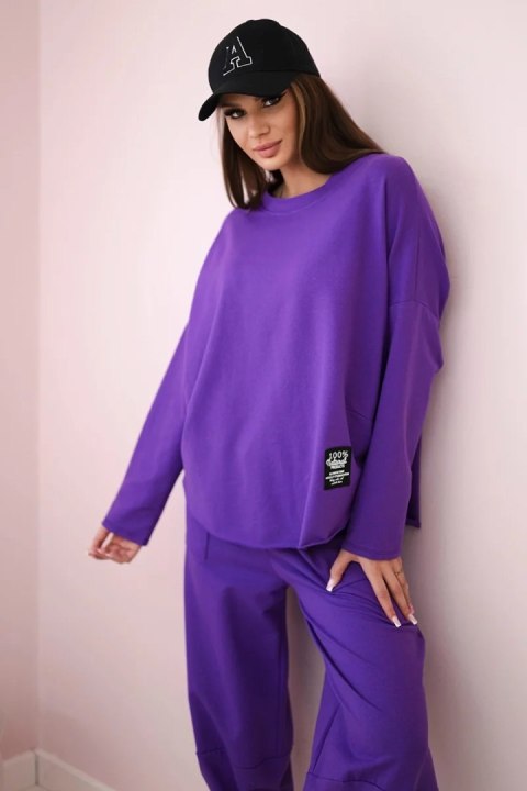 Komplet bawełniany bluza i spodnie fioletowy, oversize