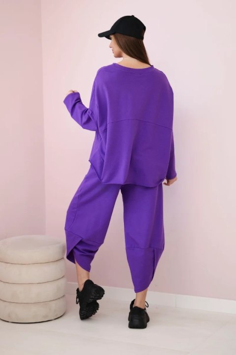 Komplet bawełniany bluza i spodnie fioletowy, oversize