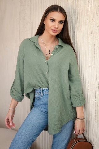 Koszula bawełniana muślinowa oversize khaki, cosual, włoska