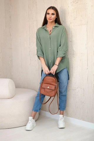 Koszula bawełniana muślinowa oversize khaki, cosual, włoska
