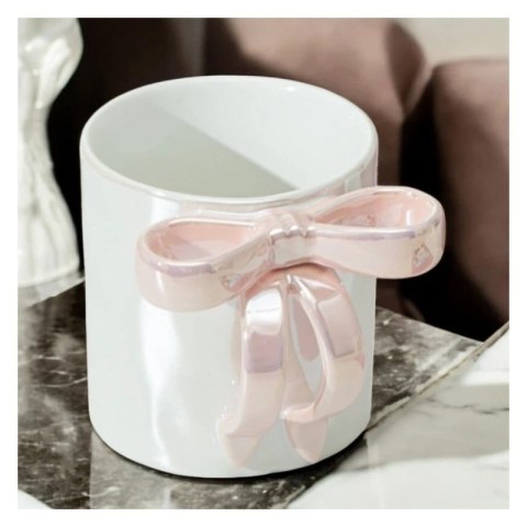 Kubek ceramiczny biały perłowy z różową kokardą 350ml 1szt CUP23