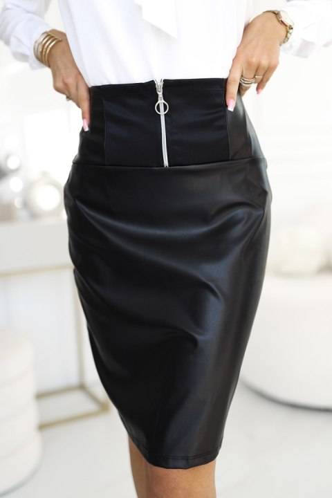 583-1 Elegancka spódnica z zamkiem - CZARNA ekoskóra - L/XL 583-1 Elegancka spódnica z zamkiem - CZARNA ekoskóra - L/XL