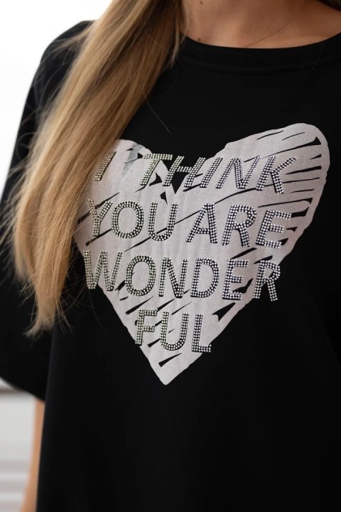 Bluza masełko z nadrukiem serca czarna, oversize, rekaw 3/4 Bluza masełko z nadrukiem serca czarna, oversize, rekaw 3/4
