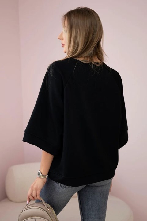 Bluza masełko z nadrukiem serca czarna, oversize, rekaw 3/4 Bluza masełko z nadrukiem serca czarna, oversize, rekaw 3/4