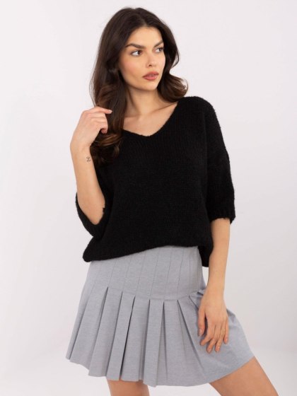 Sweter oversize z krótkim rękawem, czarny, akrylowy