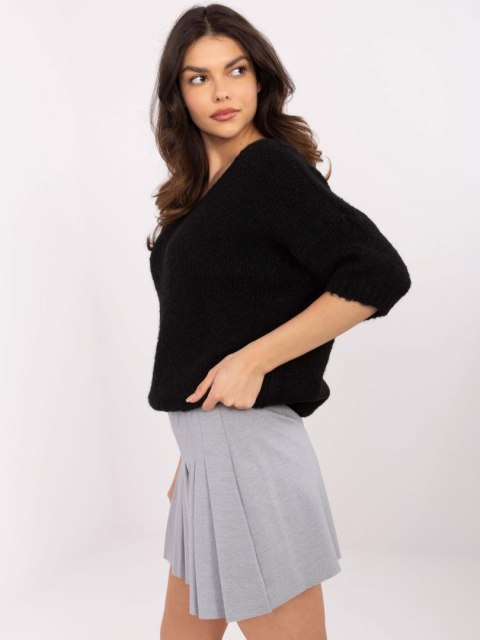 Sweter oversize z krótkim rękawem, czarny, akrylowy Sweter oversize z krótkim rękawem, czarny, akrylowy