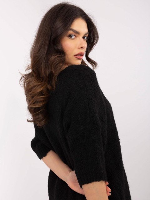 Sweter oversize z krótkim rękawem, czarny, akrylowy Sweter oversize z krótkim rękawem, czarny, akrylowy