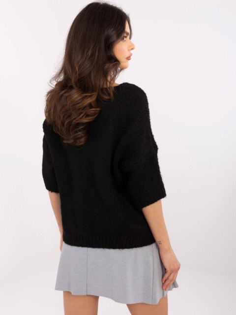 Sweter oversize z krótkim rękawem, czarny, akrylowy Sweter oversize z krótkim rękawem, czarny, akrylowy