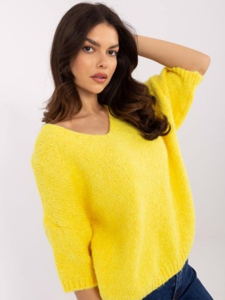 Sweter oversize z krótkim rękawem, żółty, akrylowy
