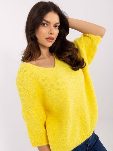 Sweter oversize z krótkim rękawem, żółty, akrylowy Sweter oversize z krótkim rękawem, żółty, akrylowy