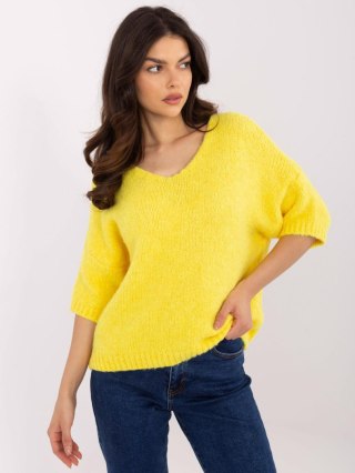 Sweter oversize z krótkim rękawem, żółty, akrylowy
