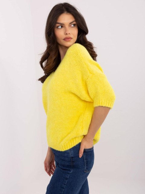 Sweter oversize z krótkim rękawem, żółty, akrylowy Sweter oversize z krótkim rękawem, żółty, akrylowy