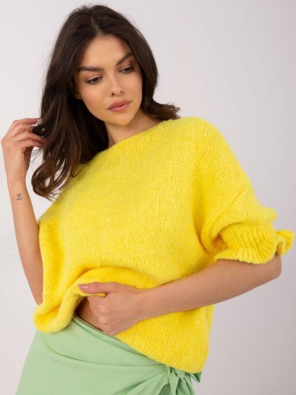Sweter oversize żółty z krótkim rękawem i falbanką