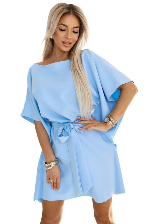 287-36 SOFIA Sukienka motyl z wiązaniem w pasie - pastelowy BŁĘKIT - 2XL/3XL 287-36 SOFIA Sukienka motyl z wiązaniem w pasie - pastelowy BŁĘKIT - 2XL/3XL
