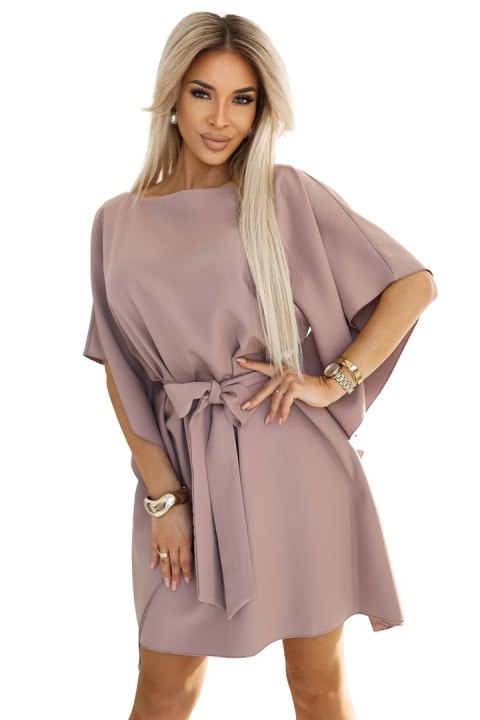 287-37 SOFIA Sukienka motyl z wiązaniem w pasie - MOCHA MOUSSE - 2XL/3XL 287-37 SOFIA Sukienka motyl z wiązaniem w pasie - MOCHA MOUSSE - 2XL/3XL
