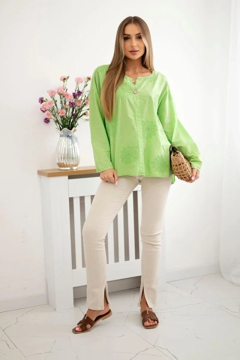 Bluzka koszulowa z haftowanym wzorem jasny zielony, oversize Bluzka koszulowa z haftowanym wzorem jasny zielony, oversize