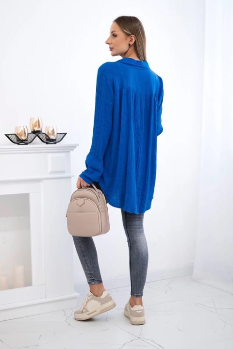 Koszula muślinowa damska w kolorze chabrowym, oversize Plus Size, 100% bawełna Koszula muślinowa damska w kolorze chabrowym, oversize Plus Size, 100% bawełna