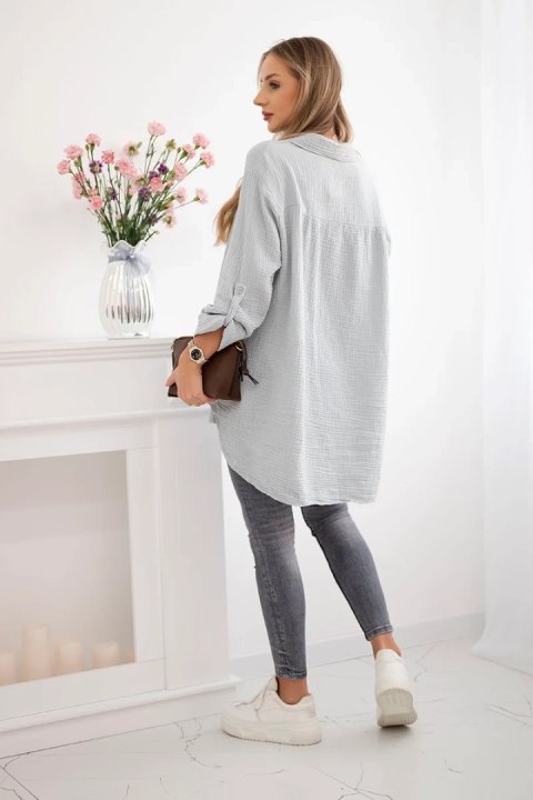 Koszula bawełniana muślinowa szara, oversize, cosual, włoska Koszula bawełniana muślinowa szara, oversize, cosual, włoska