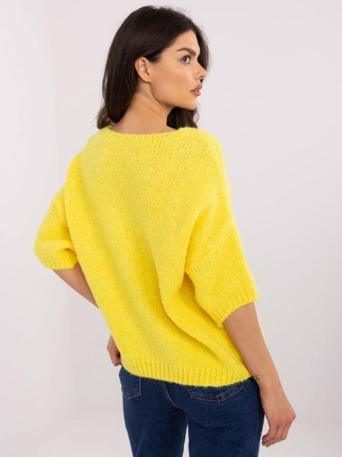 Sweter oversize z krótkim rękawem, żółty, akrylowy Sweter oversize z krótkim rękawem, żółty, akrylowy
