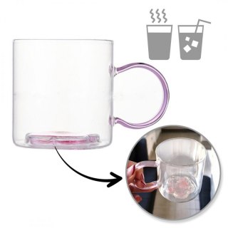 Szklanka termiczna 250 ml z brokatowym kwiatkiem – szkło z podwójnymi ściankami SZK143