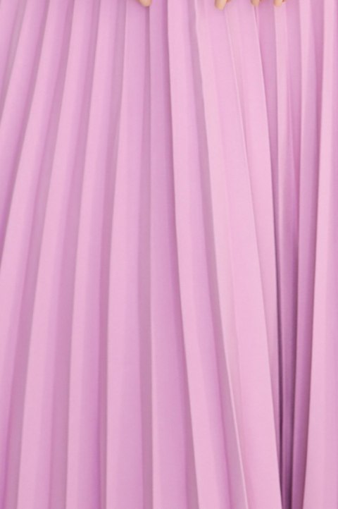 311-18 LILA Klasyczna plisowana sukienka z krótkim rękawkiem i paskiem - WRZOS - XXL