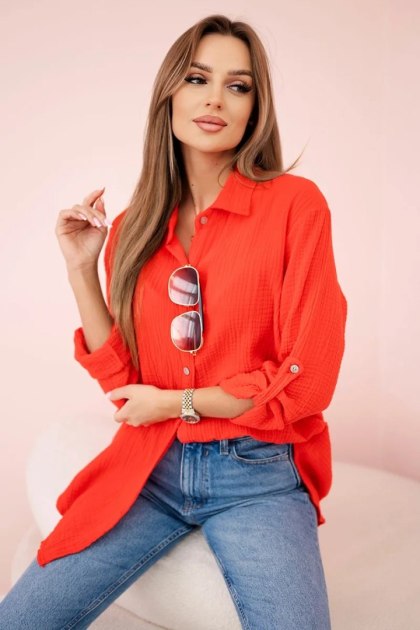 Koszula Muślinowa Damska Oversize Czerwona – 100% Bawełna | Stylowy Wieszak