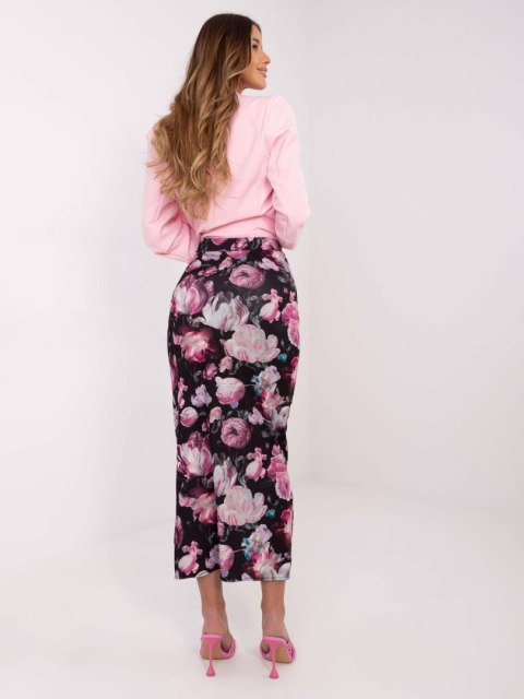Spódnica czarna, midi w kwiaty z rozcięciem, elegancka Spódnica czarna, midi w kwiaty z rozcięciem, elegancka