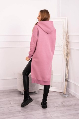 Bluza z rozcięciami na bokach i kapturem ciemno różowa
