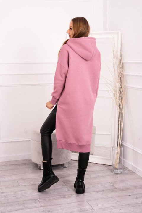 Bluza z rozcięciami na bokach i kapturem ciemno różowa
