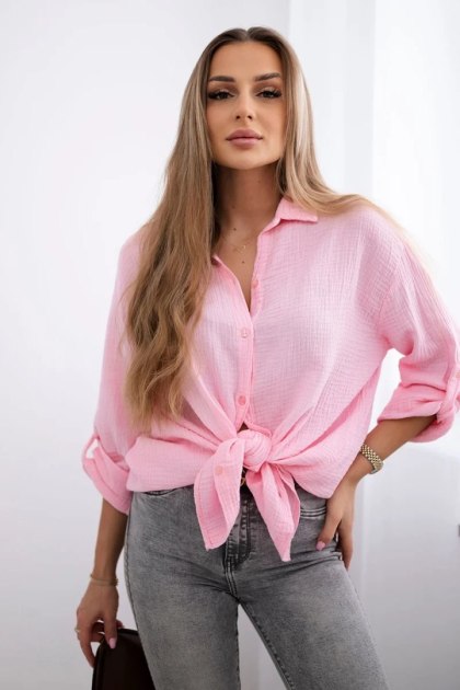 Koszula Damska Muślinowa Plus Size Jasnoróżowa – 100% Bawełna | Stylowy Wieszak