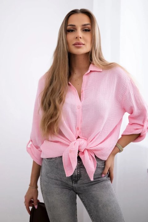 Koszula bawełniana muślinowa Plus Size jasno różowa Koszula bawełniana muślinowa Plus Size jasno różowa
