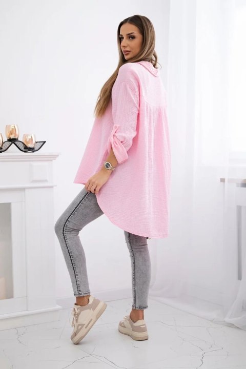 Koszula bawełniana muślinowa Plus Size jasno różowa Koszula bawełniana muślinowa Plus Size jasno różowa