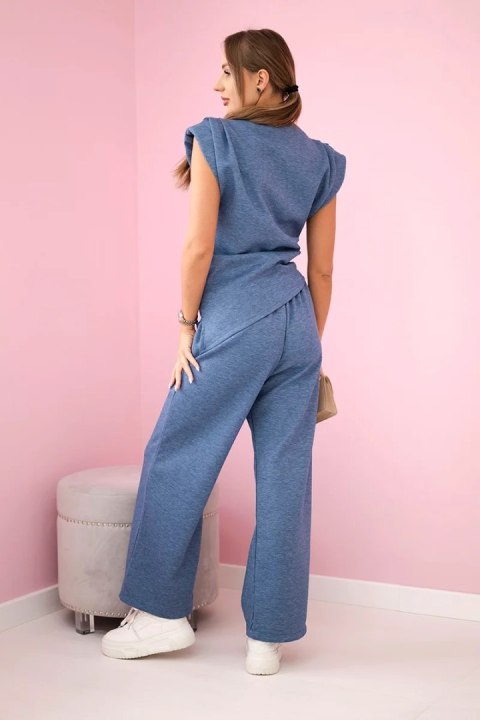Komplet asymetryczna bluzka i spodnie jeansowy melanż, elegancki i wygodny Komplet asymetryczna bluzka i spodnie jeansowy melanż, elegancki i wygodny